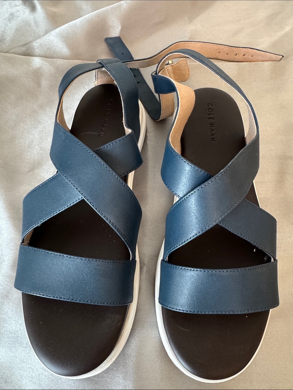 Cole Haan Navy Leather Crisscross Ankle-Strap Sandals